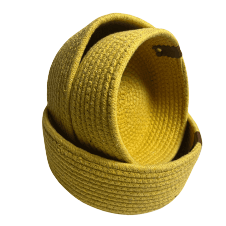 Cotton Rope Storage Basket For Your Home & Kitchen (Small,Medium,Large) - Pack of 3 (Yellow)