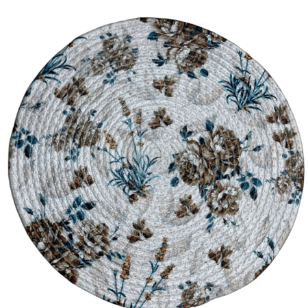Brown Flower Printed Round Mat - Digital Printed Designs (14 Inches)