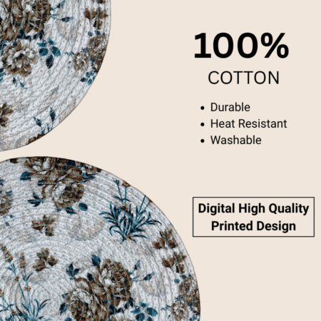 Brown Flower Printed Round Mat - Digital Printed Designs (14 Inches) - Image 3
