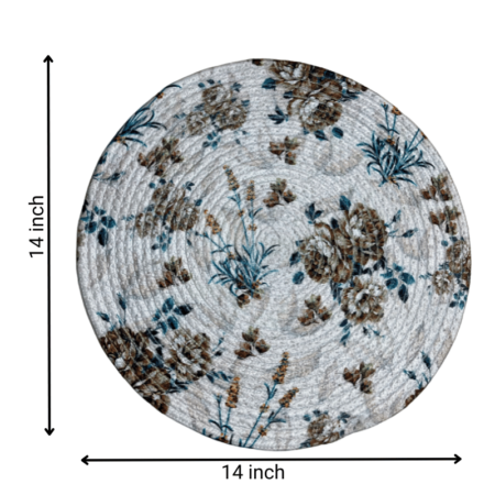 Brown Flower Printed Round Mat - Digital Printed Designs (14 Inches) - Image 4
