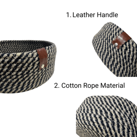 Cotton Rope Storage Basket For Your Home & Kitchen (Small,Medium,Large) - Pack of 3 (Baige Black) - Image 4