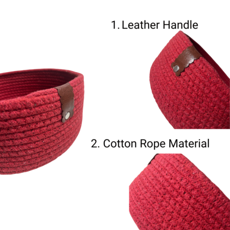 Cotton Rope Storage Basket For Your Home & Kitchen (Small,Medium,Large) - Pack of 3 (Red) - Image 4