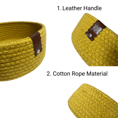 Cotton Rope Storage Basket For Your Home & Kitchen (Small,Medium,Large) - Pack of 3 (Yellow) - Image 4