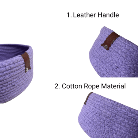 Cotton Rope Storage Basket For Your Home & Kitchen (Small,Medium,Large) – Pack of 3 (Purple) - Image 4