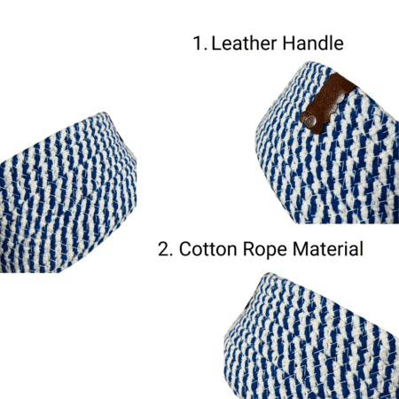 Cotton Rope Storage Basket For Your Home & Kitchen (Small,Medium,Large) - Pack of 3 (Blue White) - Image 4