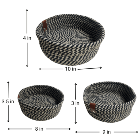 Cotton Rope Storage Basket For Your Home & Kitchen (Small,Medium,Large) - Pack of 3 (Baige Black) - Image 2