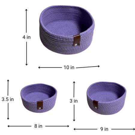 Cotton Rope Storage Basket For Your Home & Kitchen (Small,Medium,Large) – Pack of 3 (Purple) - Image 2