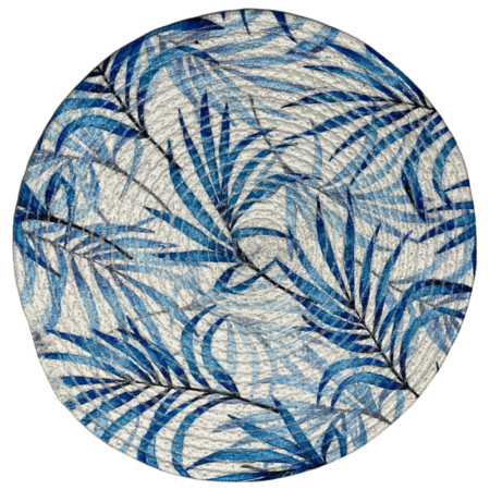Blue Flowers Printed Round Mat - Digital Printed Designs (14 Inches)