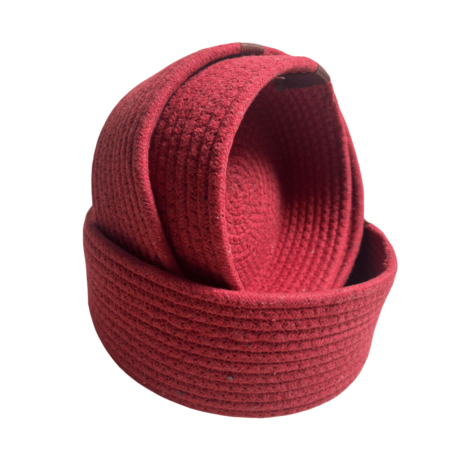 Cotton Rope Storage Basket For Your Home & Kitchen (Small,Medium,Large) - Pack of 3 (Red)
