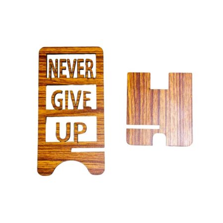 Wooden Mobile Stand / Mobile Holder for Office table, study table with Charging Slot (Never Give Up) - Image 5