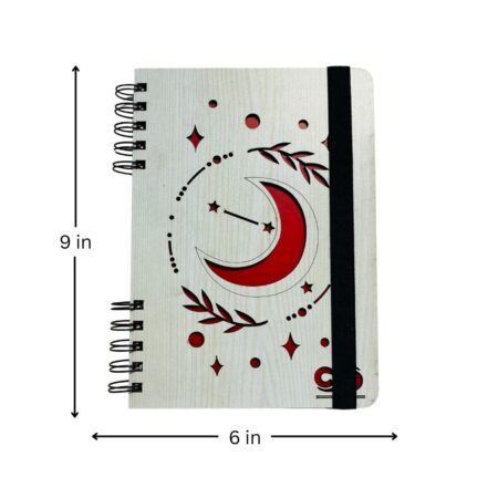 Wooden Diary - Moon & Leaf Design (100 Quality pages & 9*6 Sizes) - Image 5