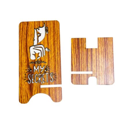 Wooden Mobile Stand / Mobile Holder for Office table, study table with Charging Slot (My Secrets) - Image 5