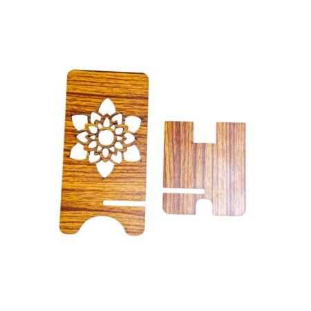 Wooden Mobile Stand / Mobile Holder for Office table, study table with Charging Slot (Flower) - Image 5