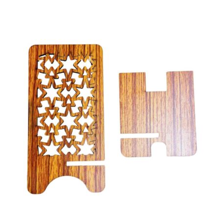 Wooden Mobile Stand / Mobile Holder for Office table, study table with Charging Slot (Star) - Image 5