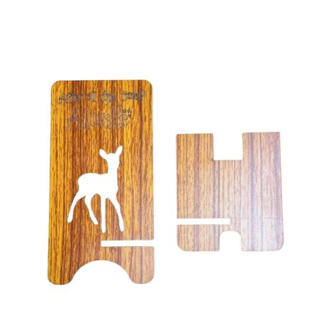 Wooden Mobile Stand / Mobile Holder for Office table, study table with Charging Slot (Deer) - Image 5