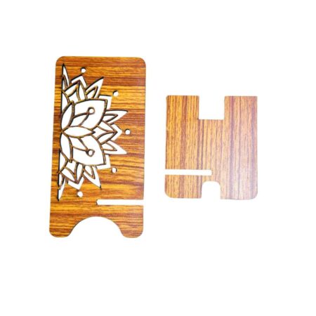 Wooden Mobile Stand / Mobile Holder for Office table, study table with Charging Slot (Lotus Flower) - Image 5