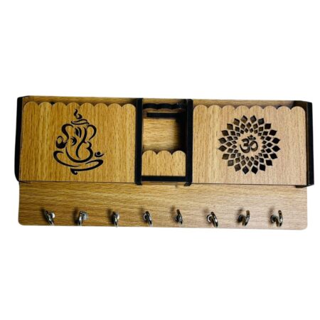 Key Holders for Home Wall with 8 Hooks & elastic, Storage for Home & Office Multipurpose (Ganesh&Om) - Image 2