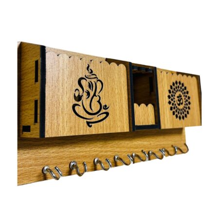 Key Holders for Home Wall with 8 Hooks & elastic, Storage for Home & Office Multipurpose (Ganesh&Om) - Image 4