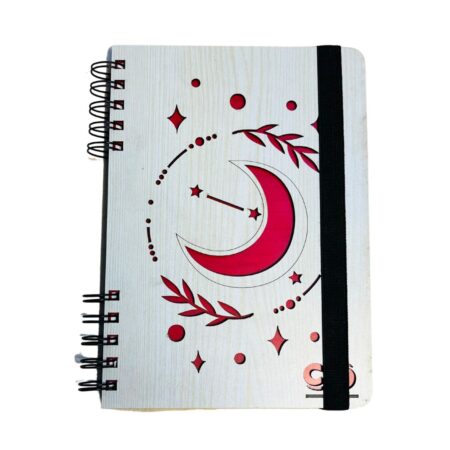 Wooden Diary - Moon & Leaf Design (100 Quality pages & 9*6 Sizes)