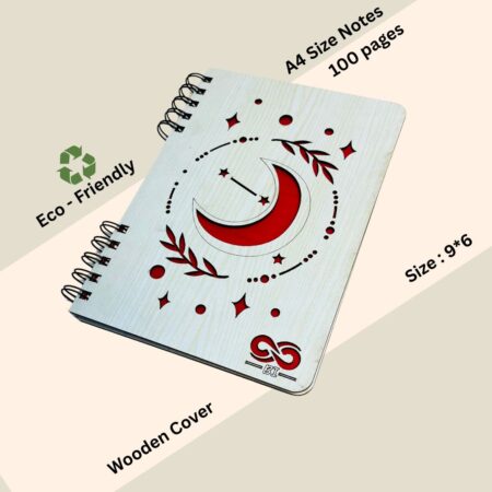 Wooden Diary - Moon & Leaf Design (100 Quality pages & 9*6 Sizes) - Image 3