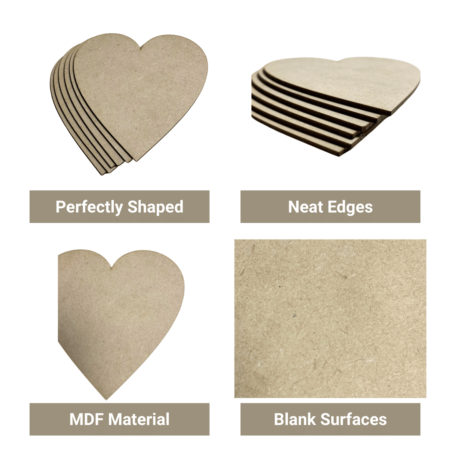 MDF Wooden Heart Blanks (4 Inch) – Set of 6 | DIY Craft Bases for Painting, Resin Art, Home Décor & Kids Projects - Image 2