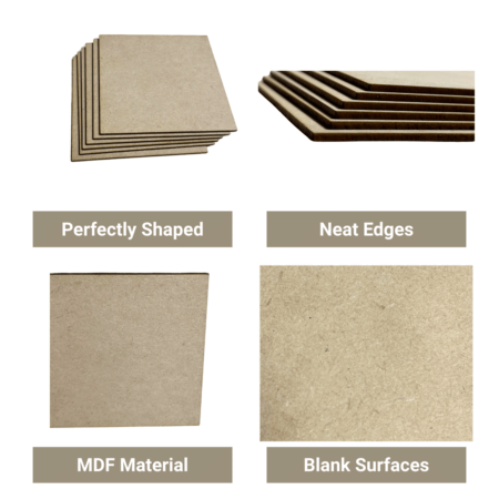 MDF Wooden Square Blanks (4 Inch) – Set of 6 | DIY Craft Bases for Painting, Resin Art, Home Décor & Kids Projects - Image 2