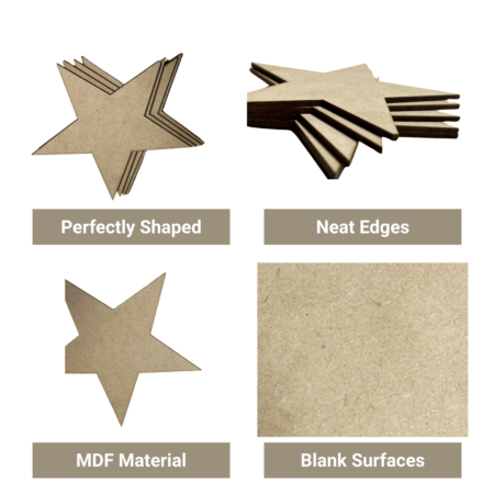MDF Wooden Star Blanks (4 Inch) – Set of 6 | DIY Craft Bases for Painting, Resin Art, Home Décor & Kids Projects - Image 2
