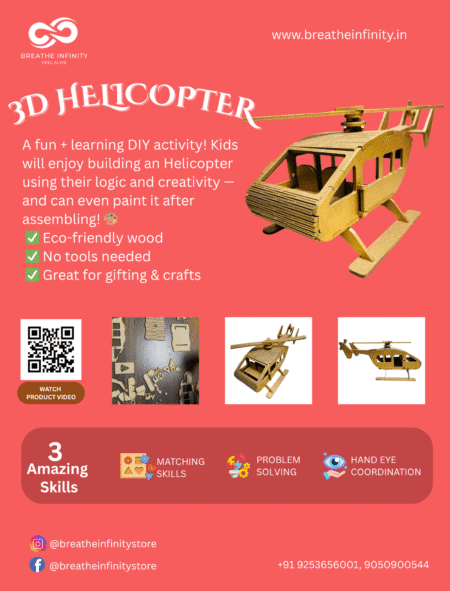 3D Wooden Helicopter Puzzle DIY Kit for Kids – Fun & Learning - Image 4
